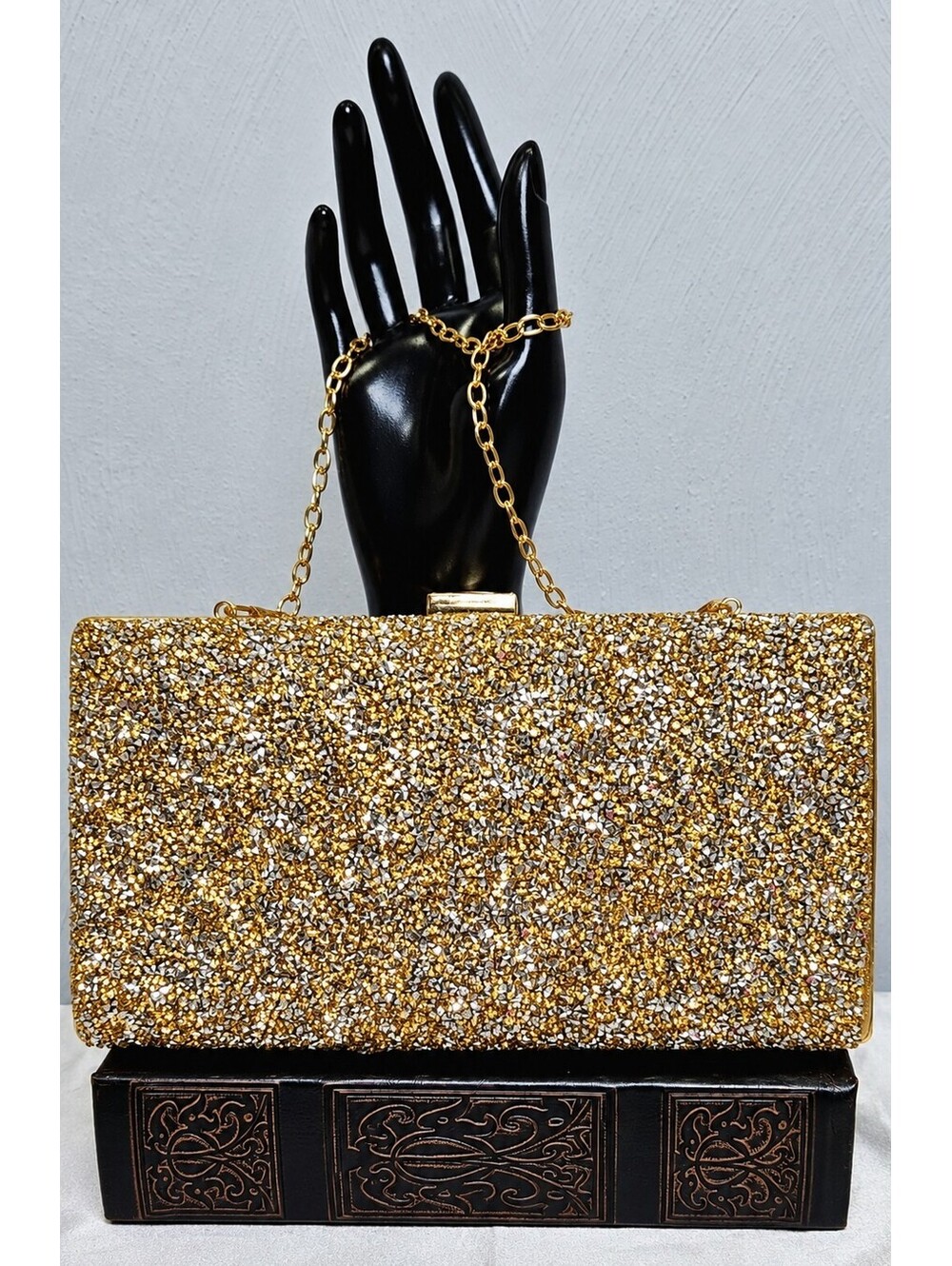 Gold Silver Rhinestone Box Clutch Crystal Evening Bag Chain Strap Formal
